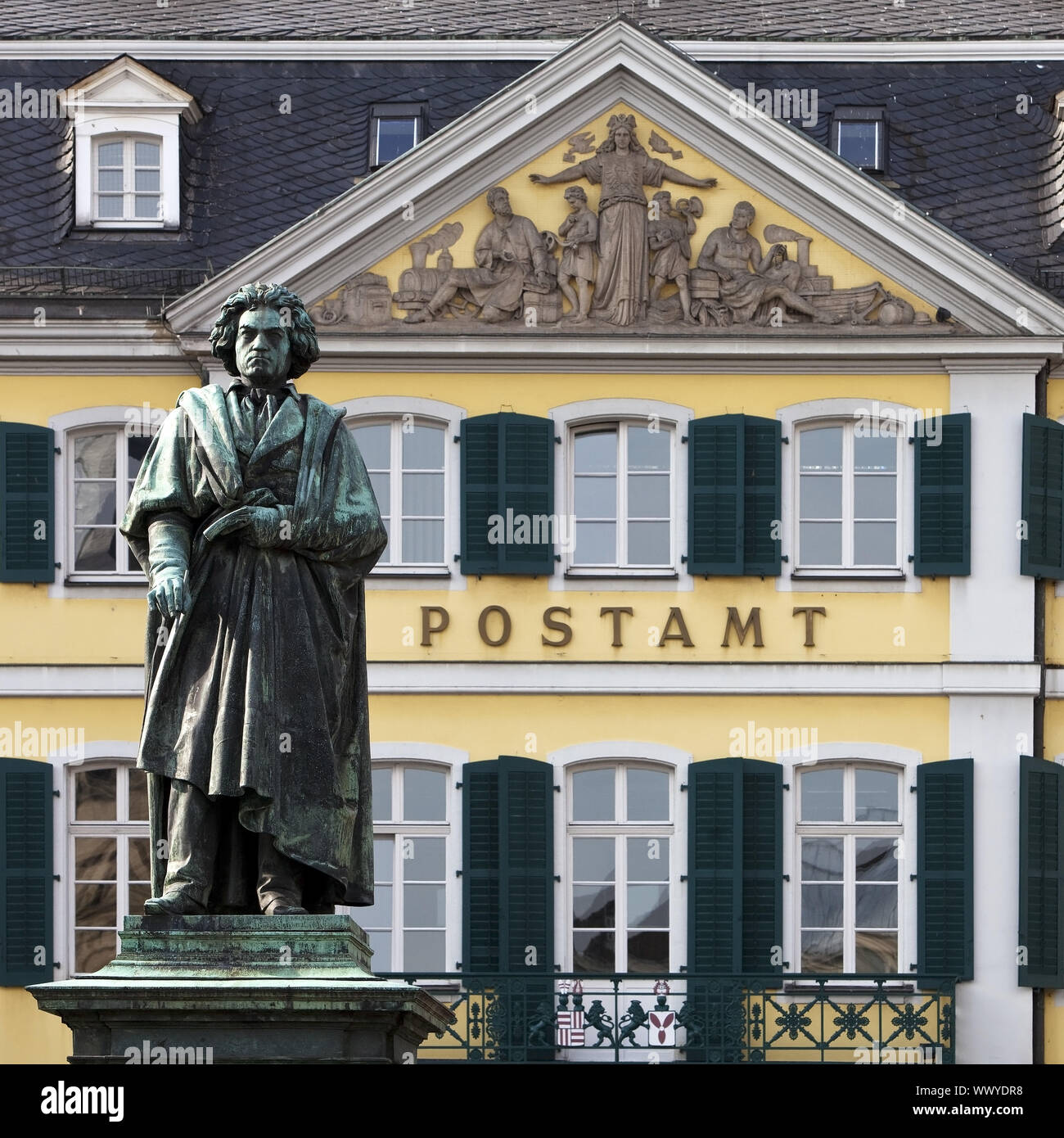 Beethoven Monument in front of General Post Office, Bonn, North Rhine-Westphalia, Germany, Europe Stock Photo