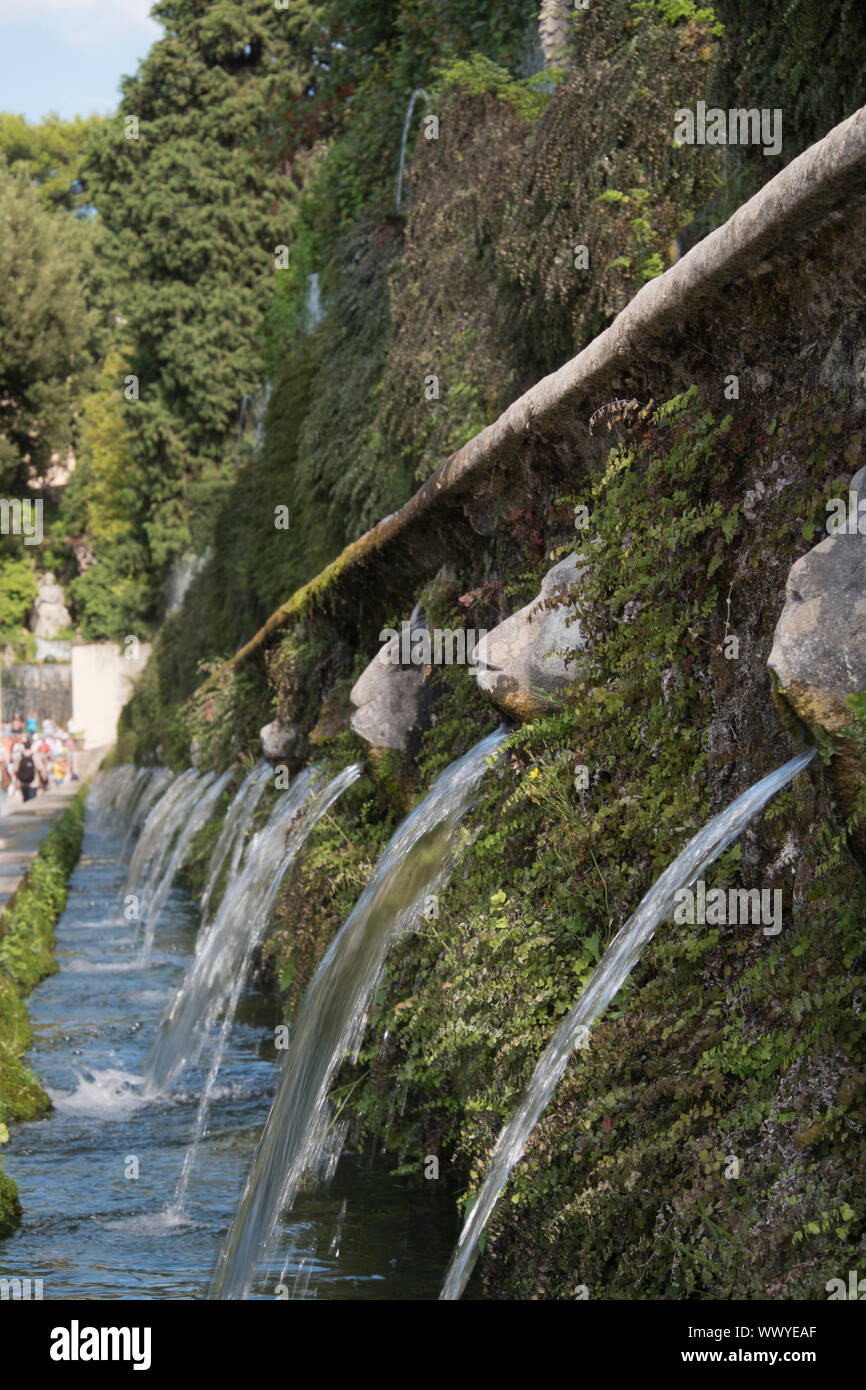 The hundred fountains in Villa d'este  in the town of Tivoli in Italy Stock Photo