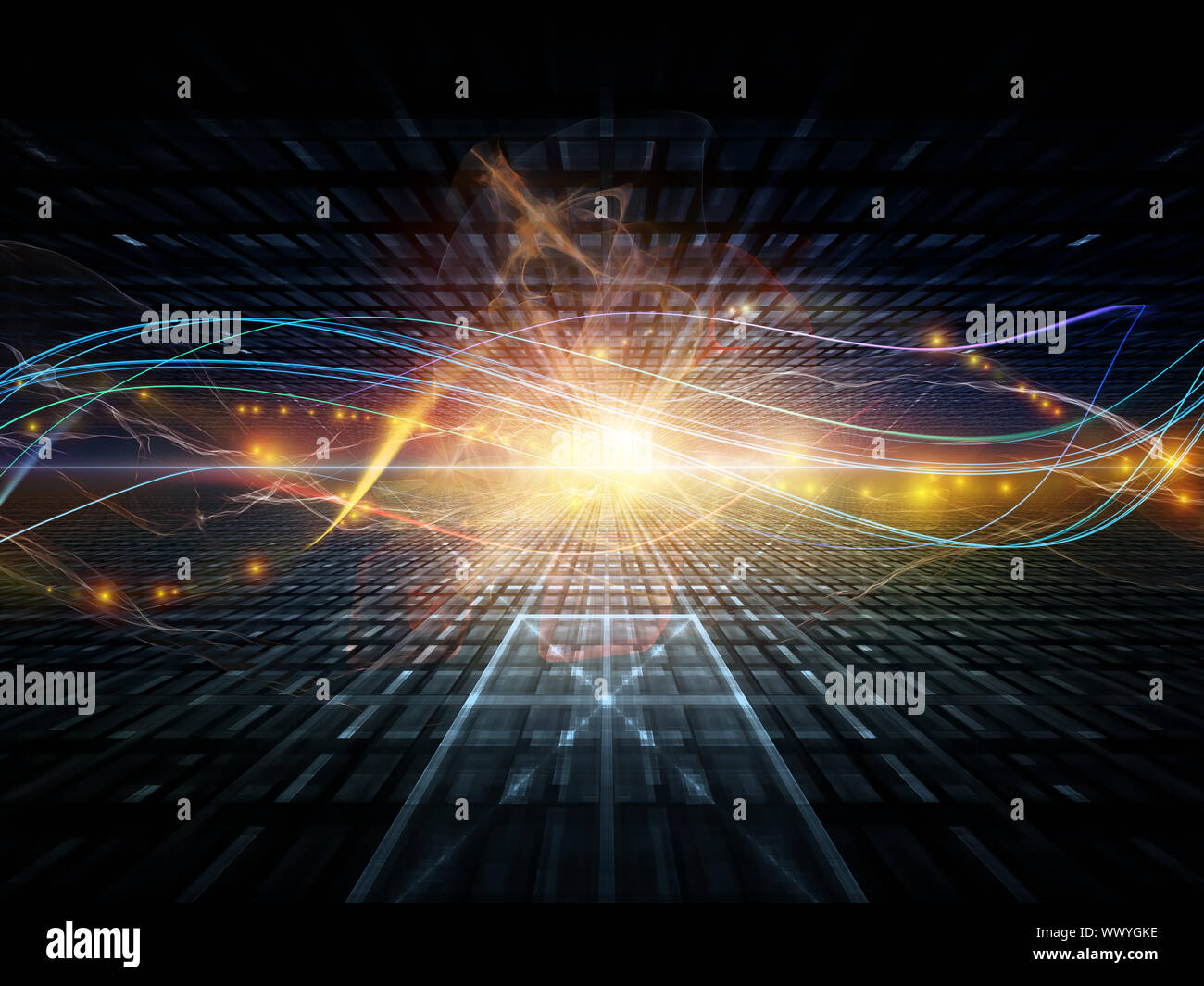 Backdrop composed of abstract sine waves and design elements and ...