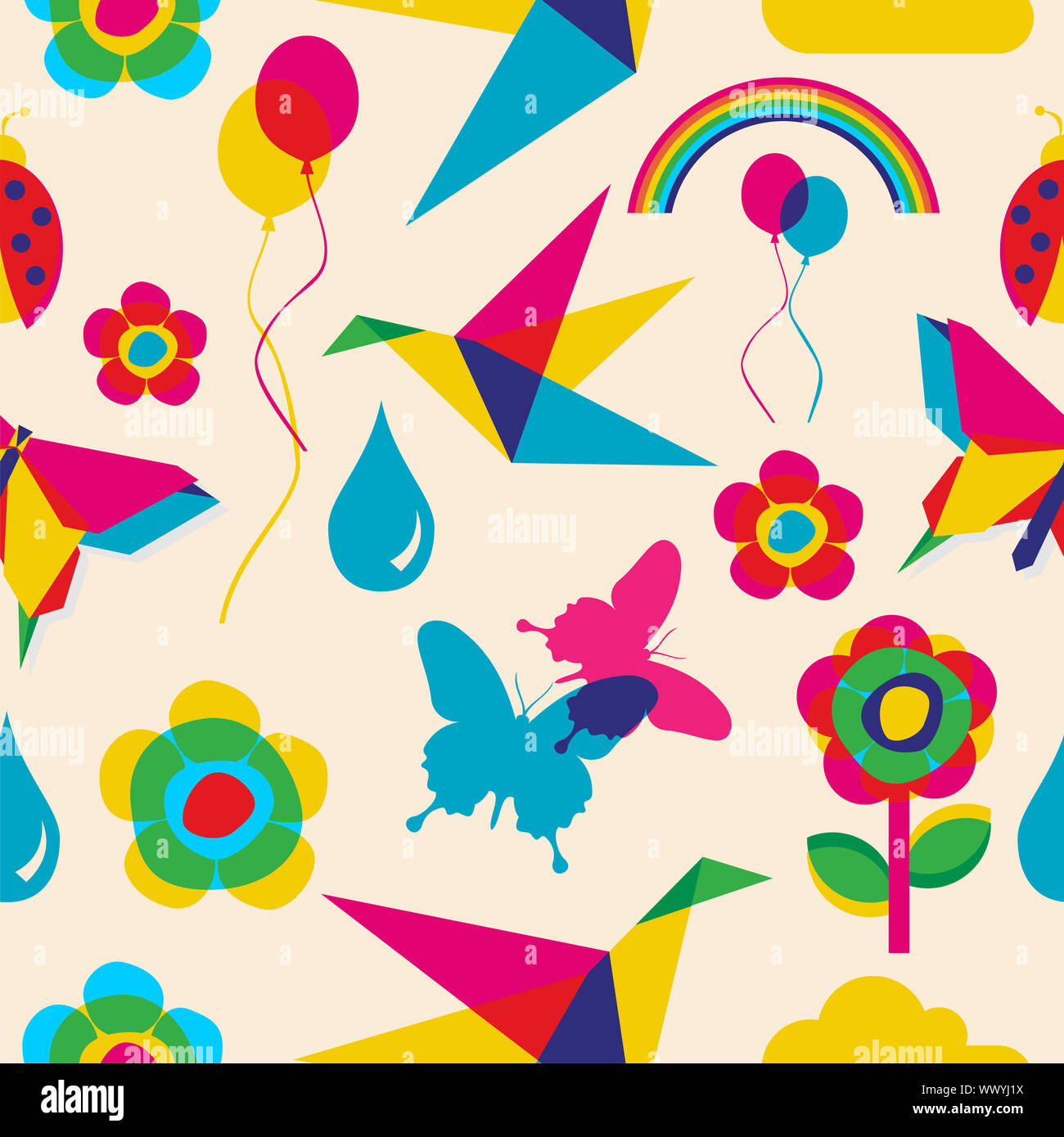 Colorfull spring summer origami seamless pattern. Vector file layered ...