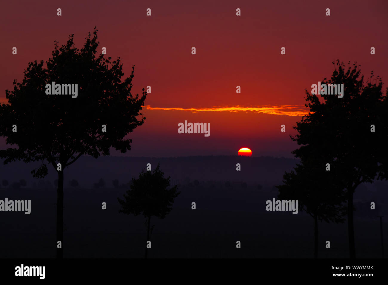 Sunset with red sky Stock Photo