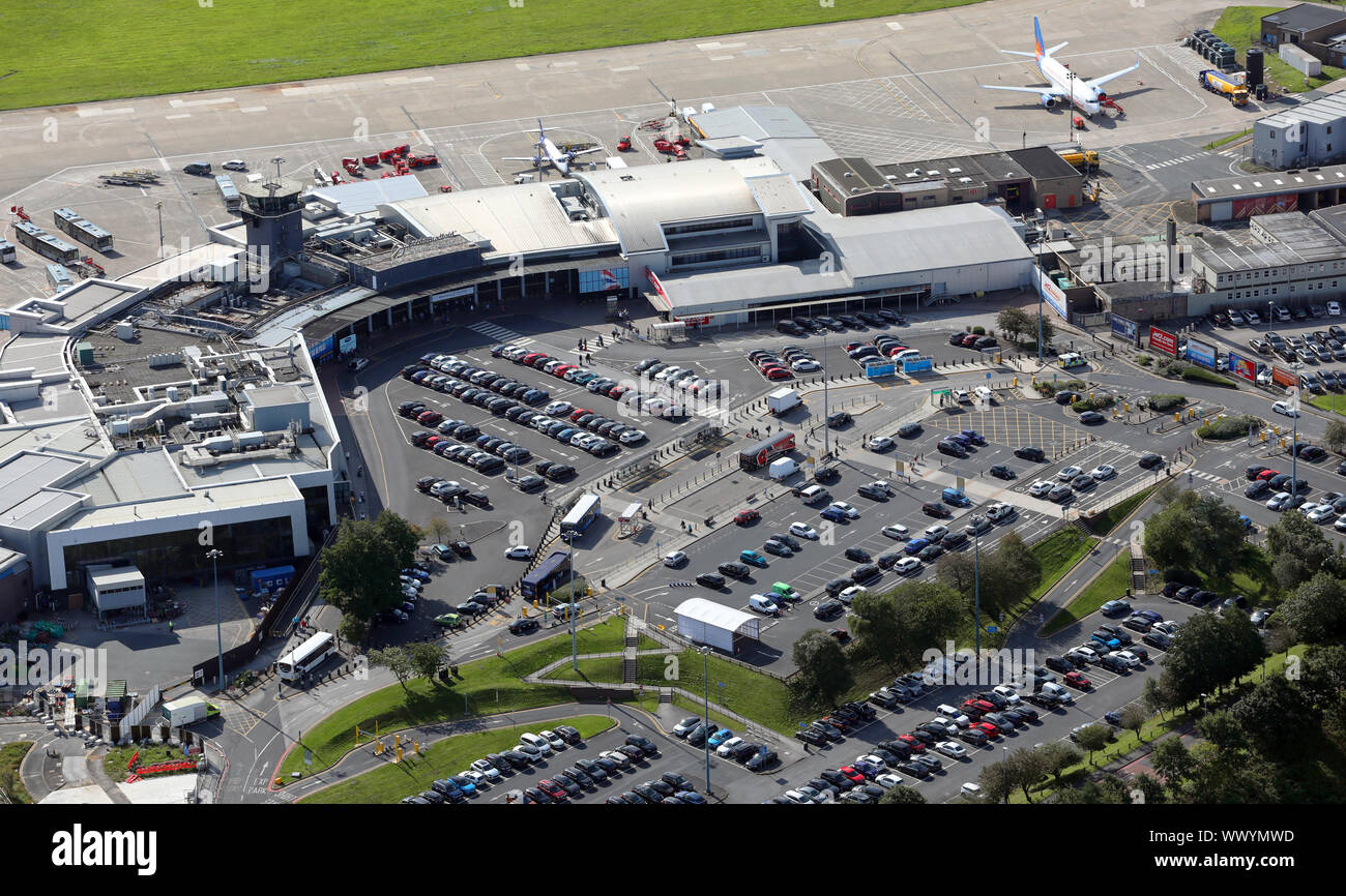 Aeroplanes on runway leeds bradford international airport hires stock
