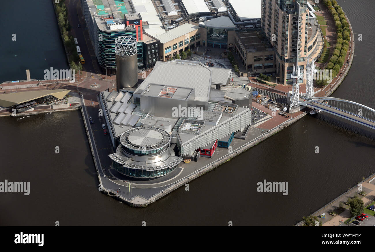 aerial view of The Lowry, a waterside arts complex at MediaCity, Salford, UK Stock Photo