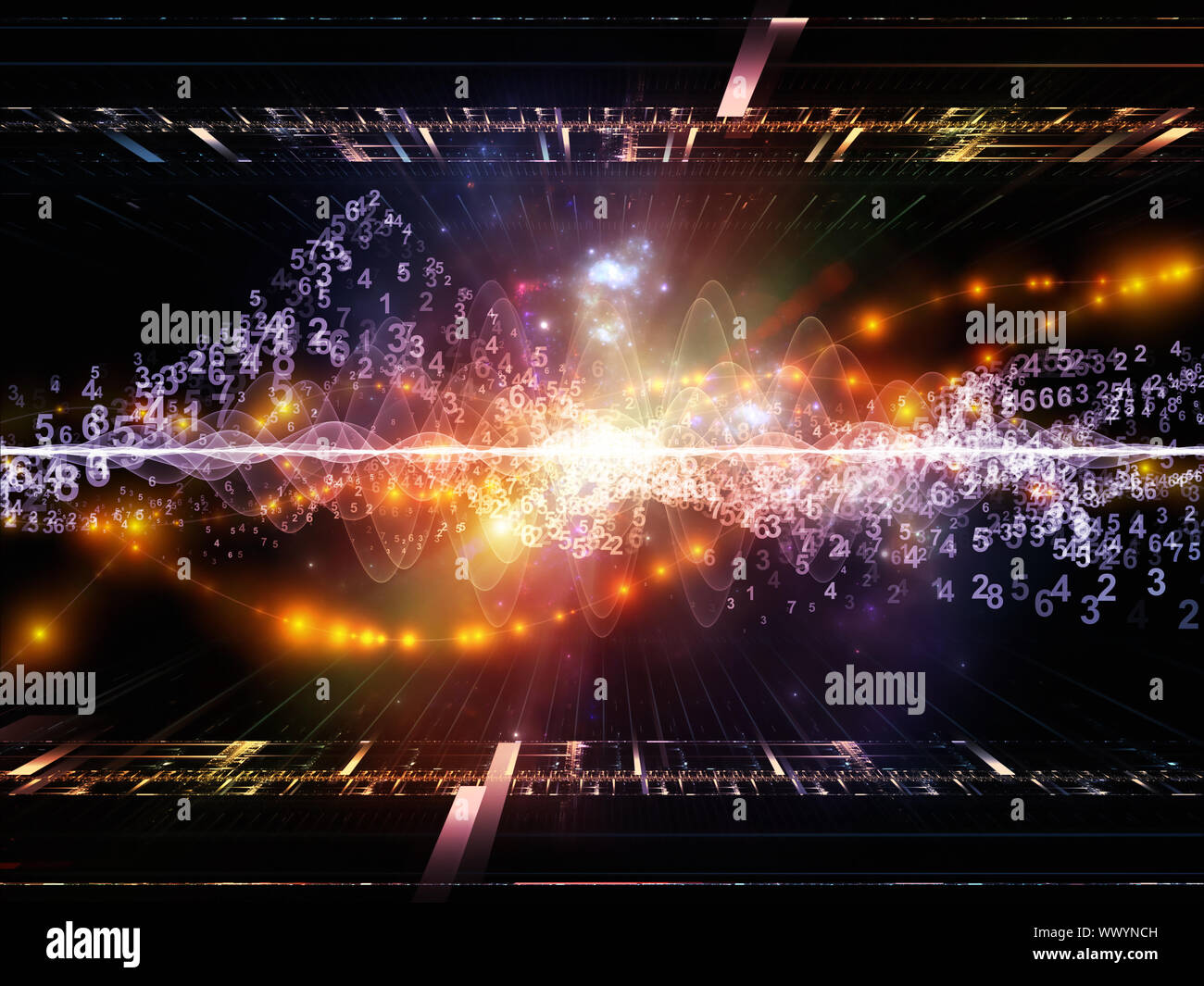 Creative arrangement of abstract sine waves, numbers and design ...