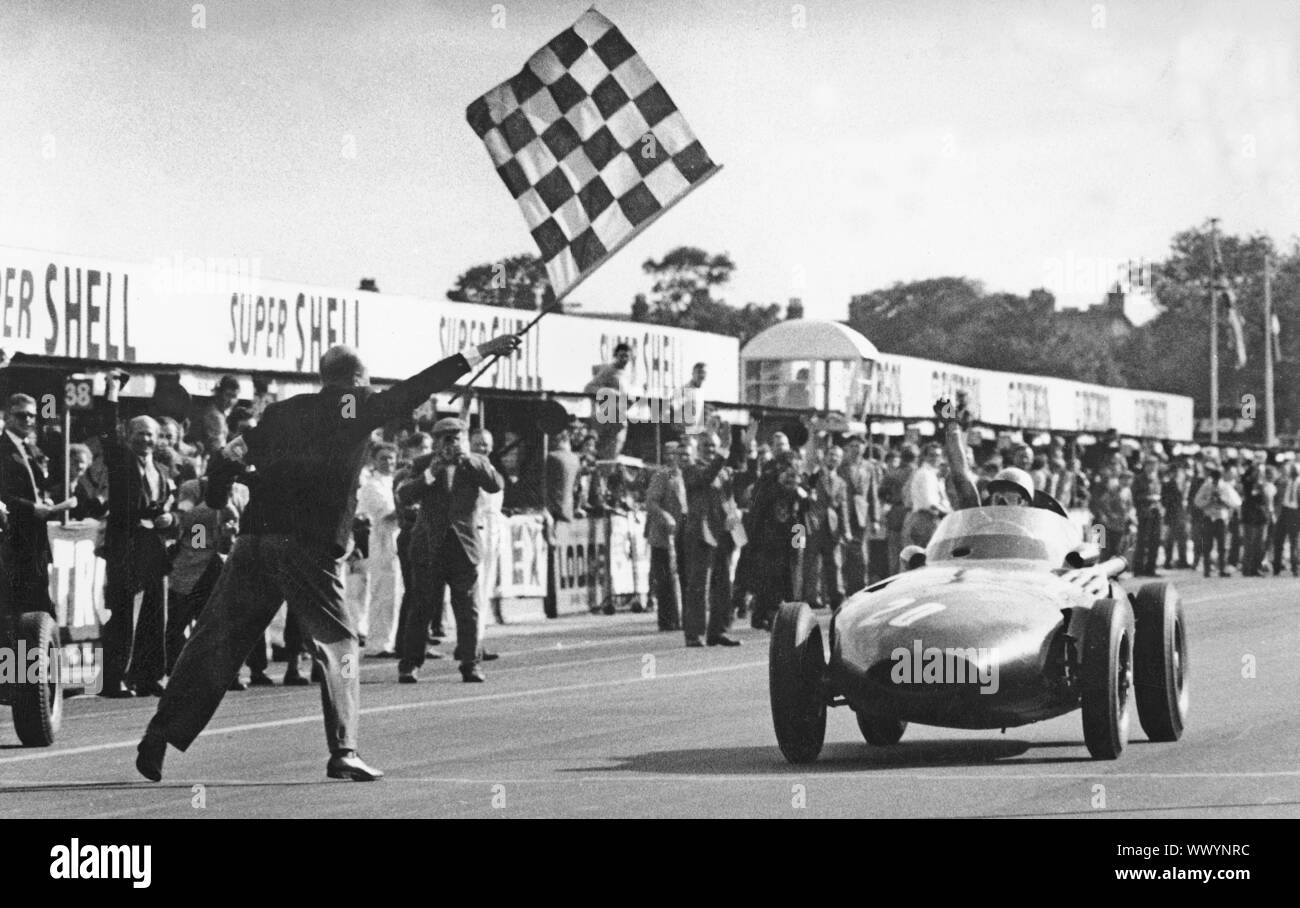 Stirling Moss winning 1957 British Grand Prix at Aintree in the Vanwall