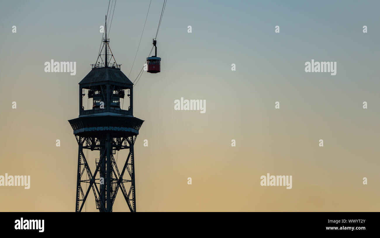 A picture of one of the Port Cable Car towers captured at sunset Stock ...