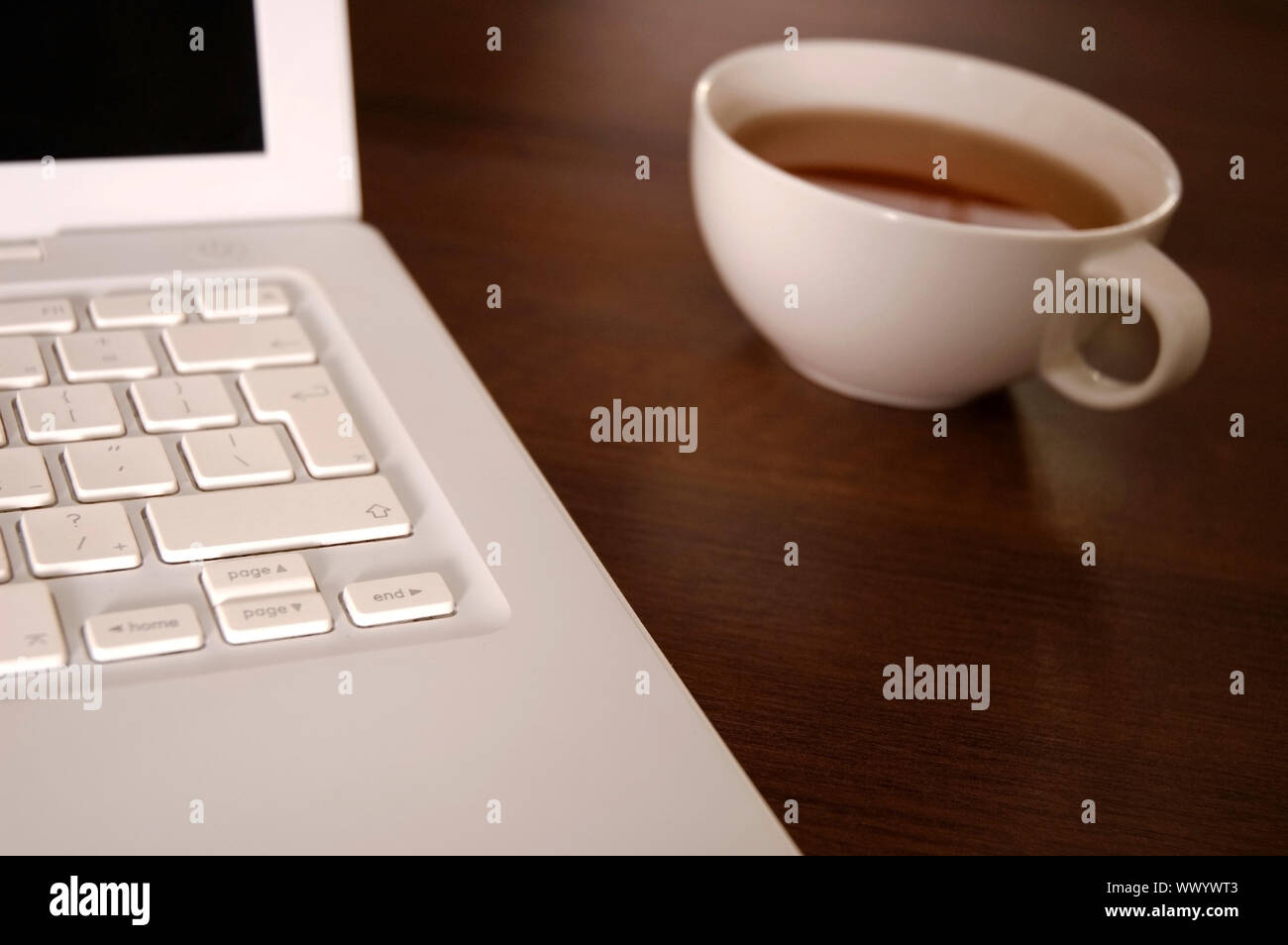 laptop and tea cup Stock Photo Alamy