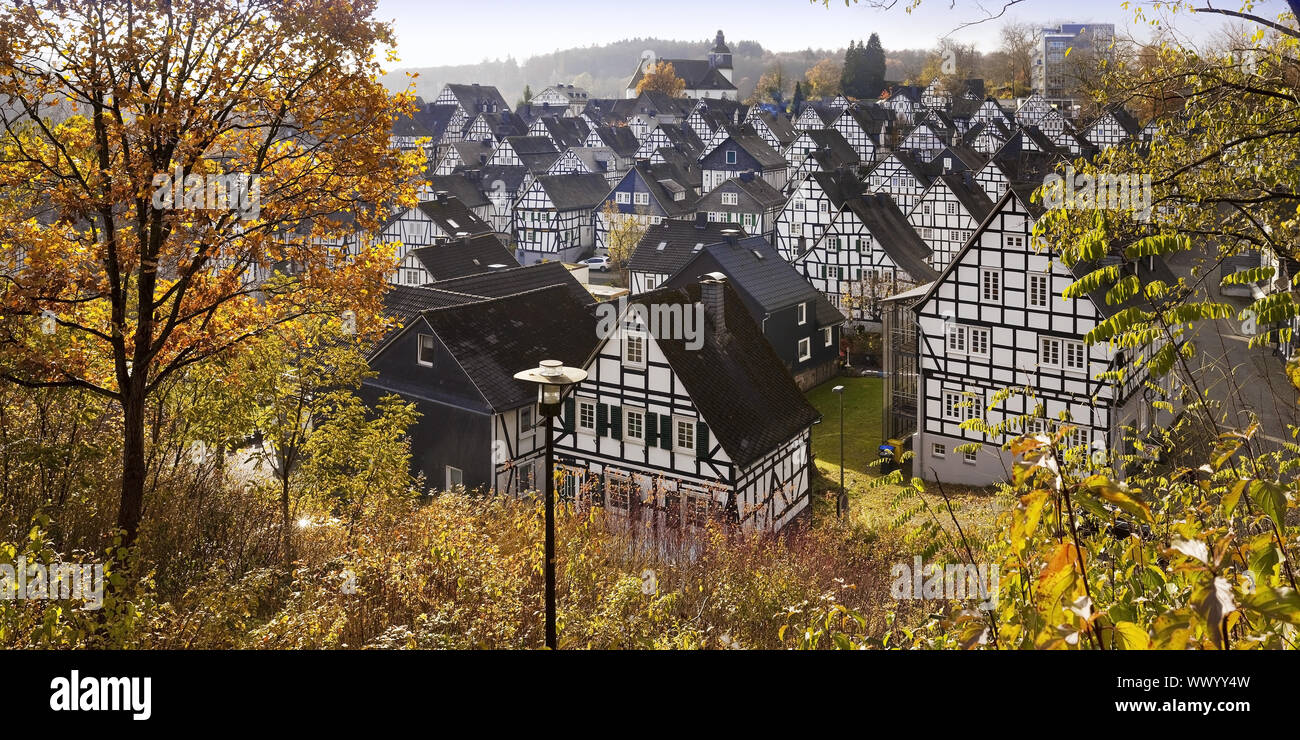 Alter Flecken, historic town centre with half-timbered houses in autum, Freudenberg, Germany Stock Photo