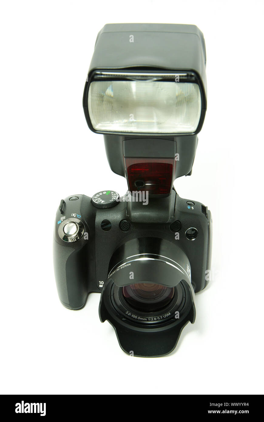 black digital camera isolated on white Stock Photo - Alamy