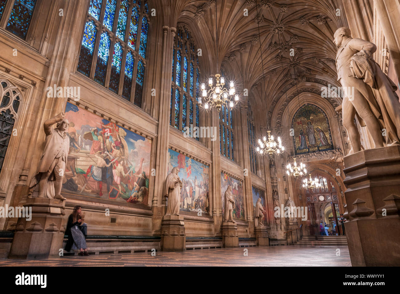 St Stephen's Hall in the Palace of Westminster stands on the site of the royal Chapel of St Stephen's. The House of Commons sat in the hall up until t Stock Photo