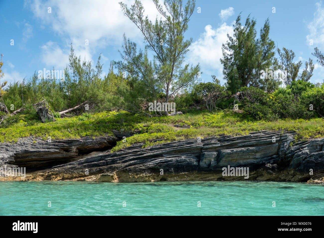 Coastal rock formations on the island of Bermuda Stock Photo