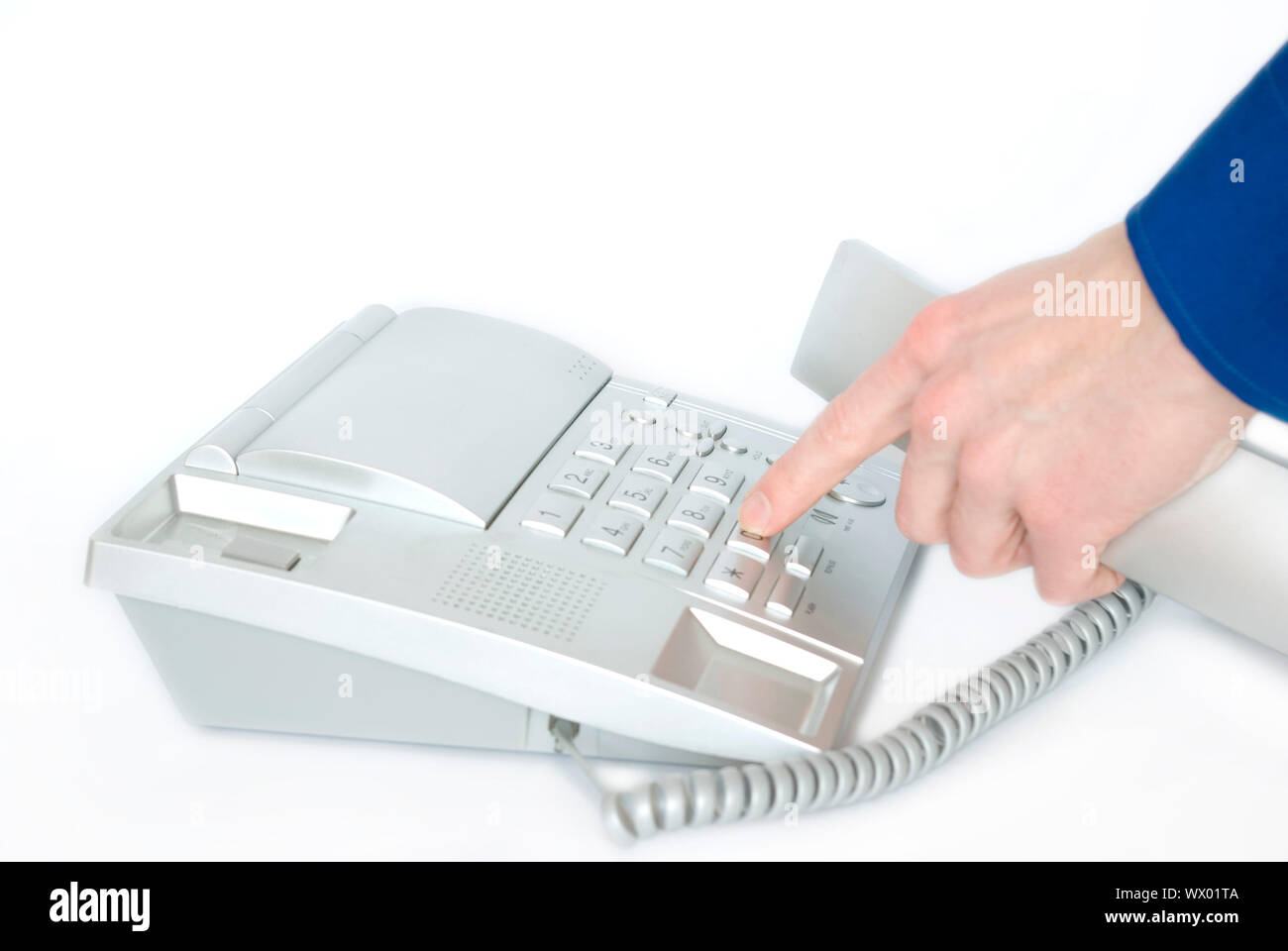 Finger presses figure on phone Stock Photo Alamy
