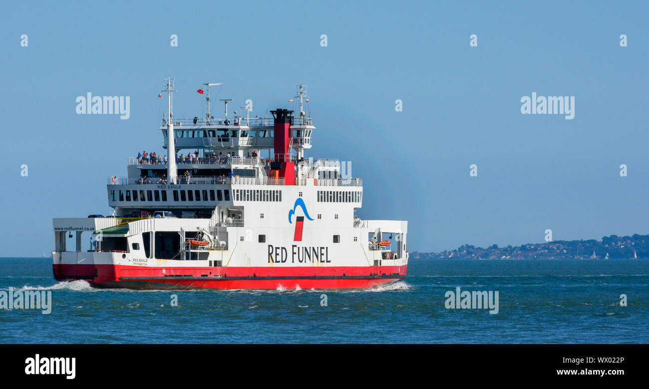 Red Funnel "Red Eagle" car and passenger ferry leaves Southampton Water towards Isle of Wight