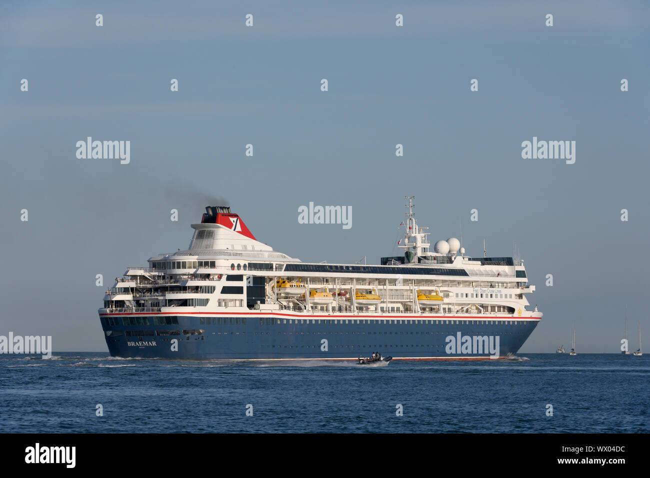 MV Braemar leaving Southampton a cruise ship operated by Fred Olsen