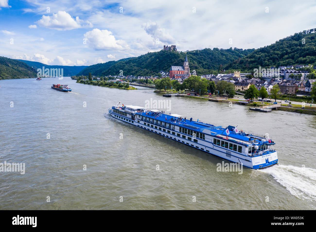 Cruise ship on the Rhine at St. Goar (Sankt Goar), UNESCO World Heritage Site, Middle Rhine valley, Rhineland-Palatinate, Germany, Europe Stock Photo