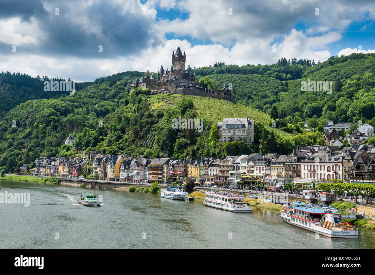 Imperial castle of Cochem on the Moselle, Moselle Valley, Rhineland-Palatinate, Germany, Europe Stock Photo