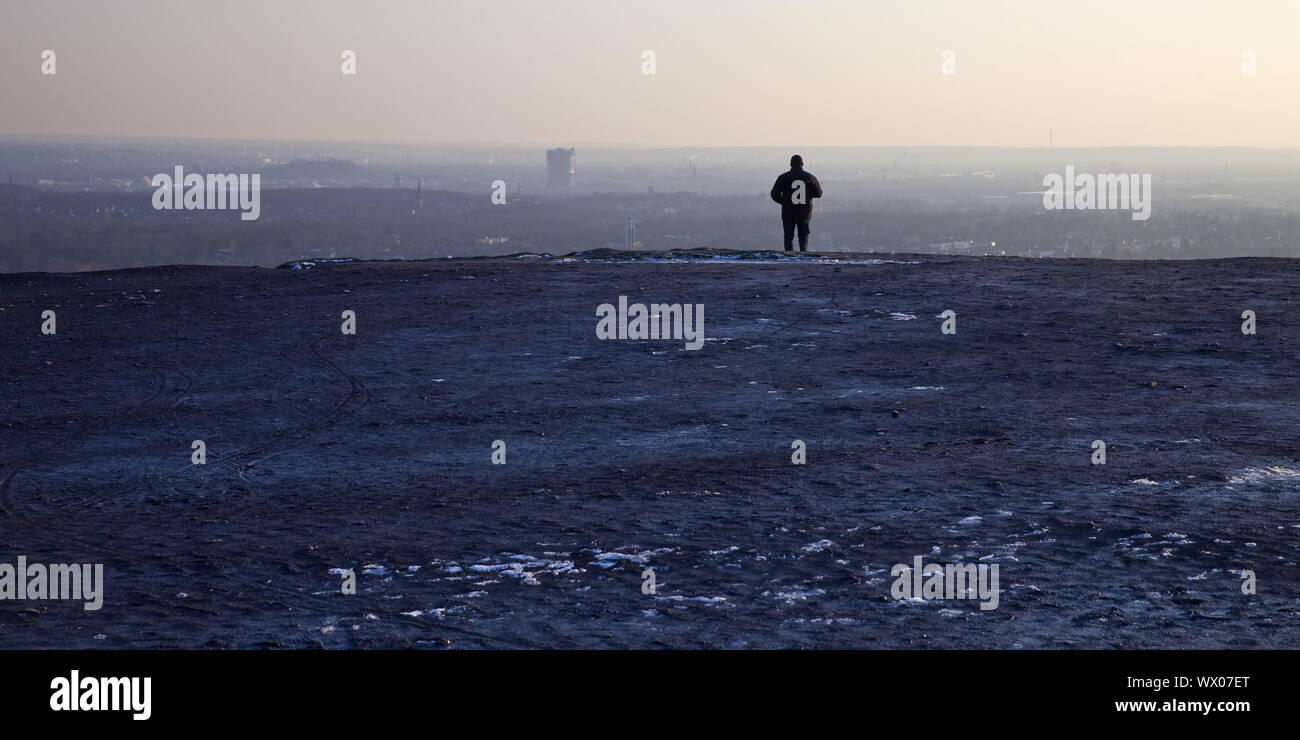 visitor enjoying the view from the stockpile Haniel to the Ruhr area, Bottrop, Germany, Europe Stock Photo