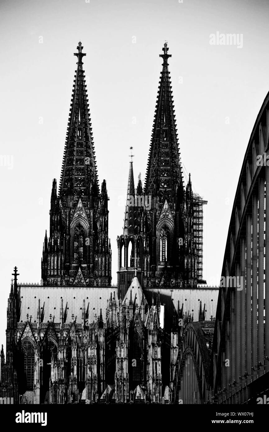 Cologne Cathedral and Hohenzollern Brigde, Cologne, Rhineland, Germany, Europe Stock Photo