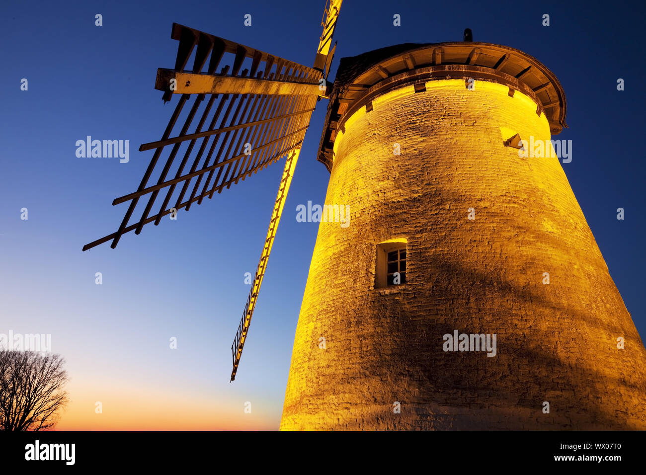 mill Egelsberg at twilight, Krefeld, Lower Rhine, North Rhine-Westphalia, Germany, Europe Stock Photo
