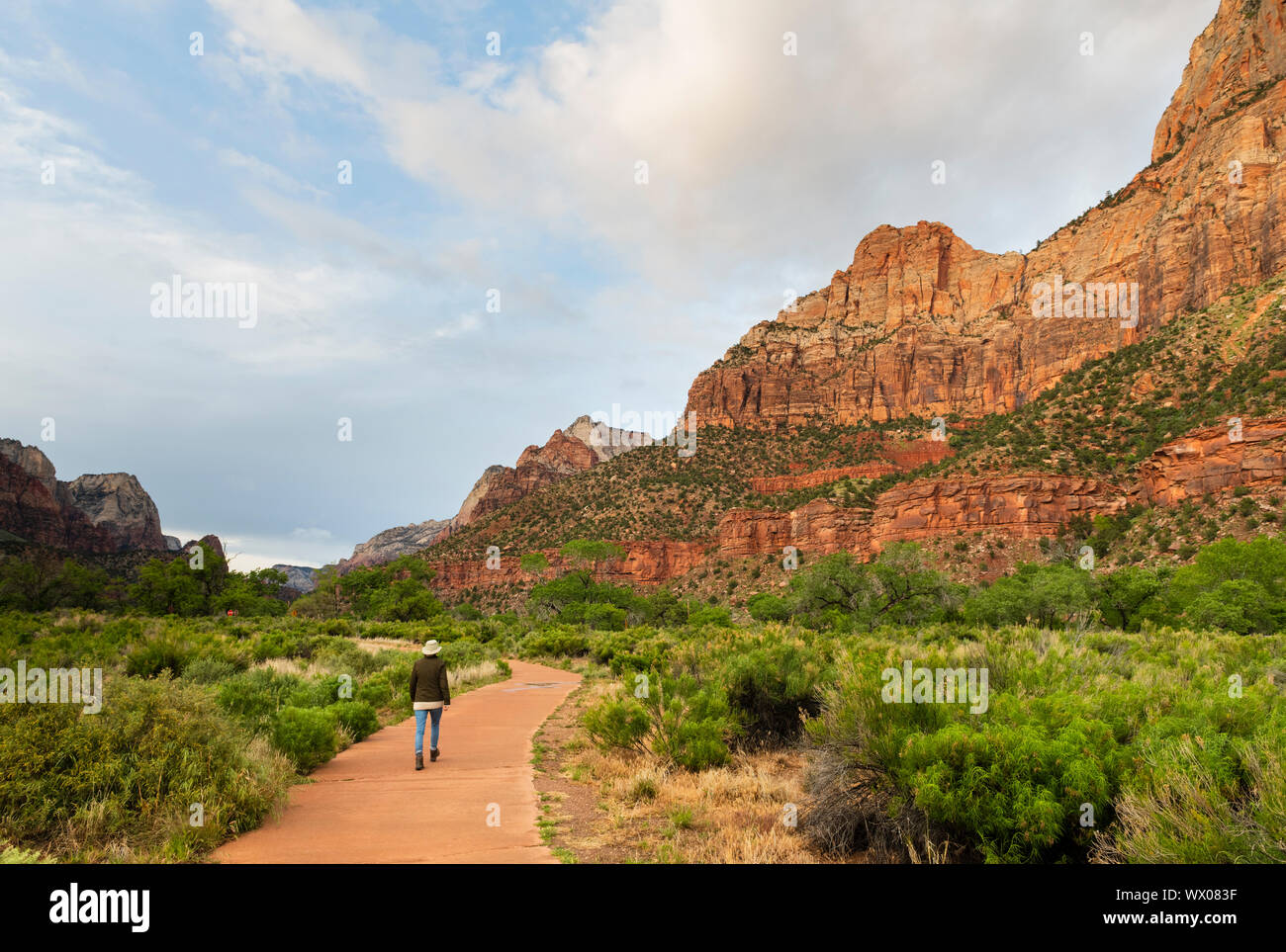 Hiking the Pa'rus trail, Zion National Park, Utah, United States of America, North America Stock Photo