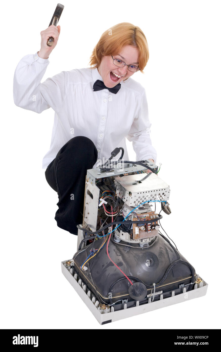The girl repairing the old electronic equipment Stock Photo Alamy