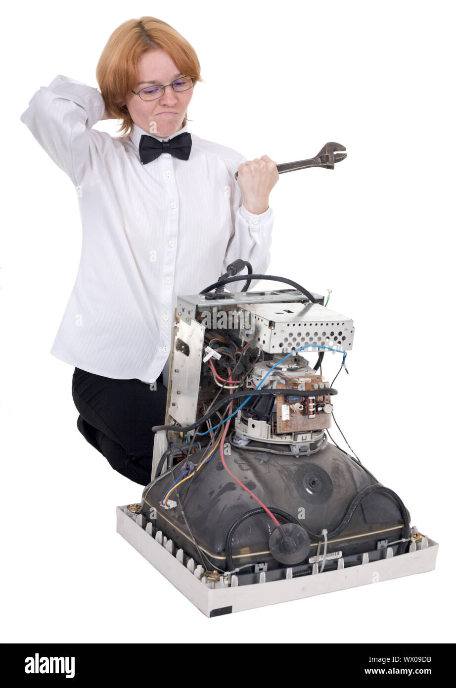 The girl repairing the old electronic equipment Stock Photo Alamy