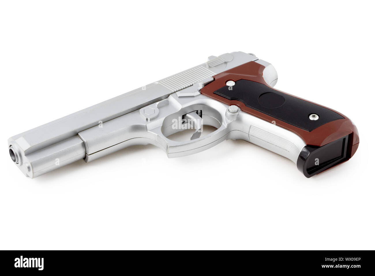Silver toy gun isolated on white background Stock Photo Alamy