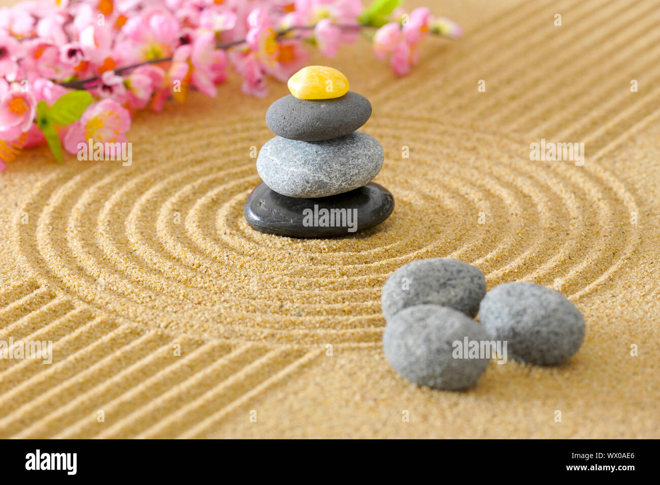 Japanese ZEN Garden with Yin and Yang in Sand Stock Photo