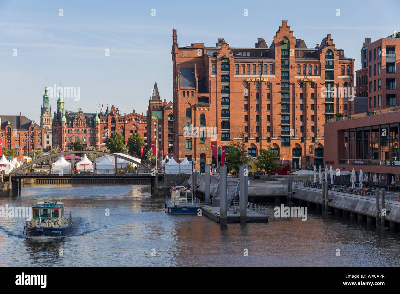 View from Magdeburg Bridge to the International Maritime Museum and the town hall in the background, Hamburg, Germany, Europe Stock Photo