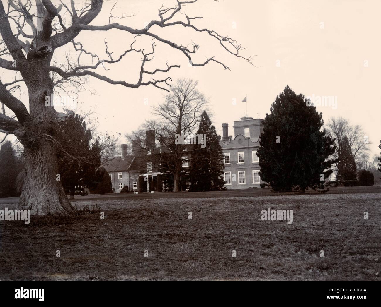 Brettenham Park, Suffolk. Undated photograph of Brettenham Park which was first established in 1247.  A note on the back claims: 'Formerly Prince Jerome Napoleon resided here'. The house was let to him some time before 1847. In 1902 the estate changed hands and became the home of Colonel Sir Thomas Courtenay Theydon Warner, 1st Baronet. The Hall and Park were sold to Old Buckenham Hall School in 1956. Stock Photo