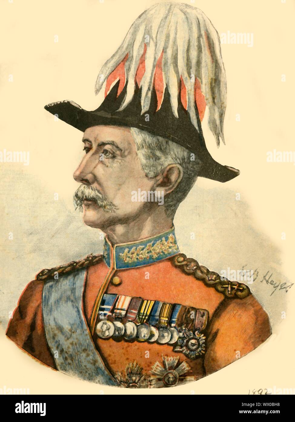 'General Right Hon. Viscount Wolseley, K.P.', 1892. Portrait of British Field Marshal Garnet Joseph Wolseley, 1st Viscount Wolseley. Irish-born Wolseley (1833-1913) served in Burma, the Crimean War, the suppression of the Indian Sepoy Rebellion, in China, Canada, and widely in Africa. In 1885 Wolseley arrived at Khartoum too late to relieve General Gordon. He served as Commander-in-Chief of the British Army from 1890-1895. Stock Photo