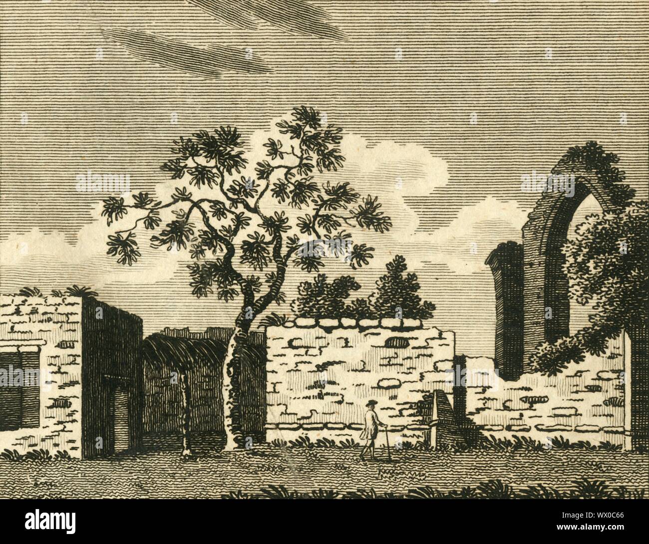 'St. Pancrace Chapel, at Canterbury', c1786. View of the ruins of the Chapel of St Pancras, part of St Augustine's Abbey, at Canterbury in Kent. The building was constructed c598 to 1164. The walls were built of Roman brick, with Roman columns reused for the chancel arches. Stock Photo