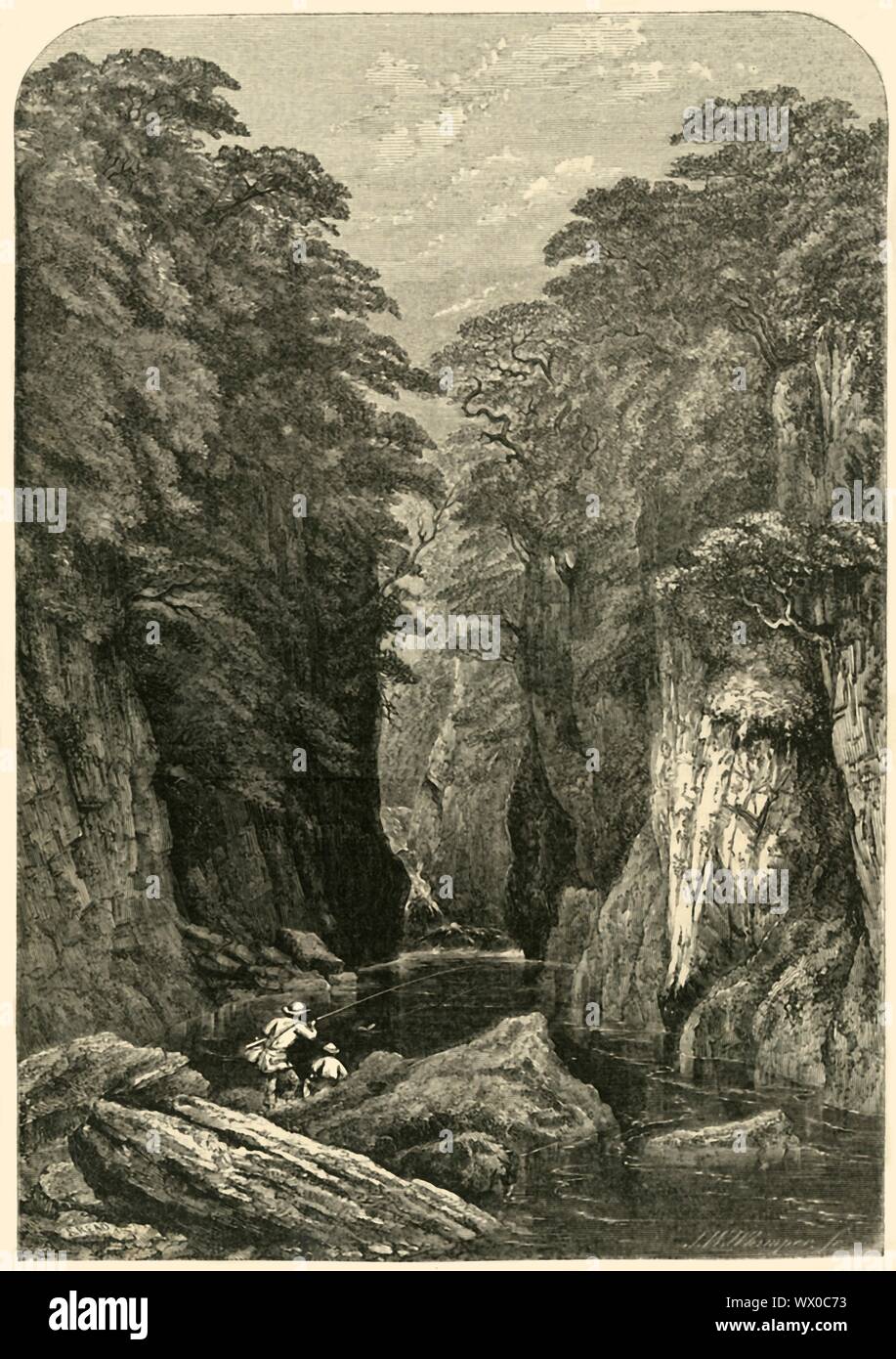 'Fors Nothyn', North Wales, c1850. River running through a steep-sided gorge. From &quot;The Land We Live in: A Pictorial and Literary Sketch-book of the British Empire&quot;. [Charles Knight, London, c1850] Stock Photo
