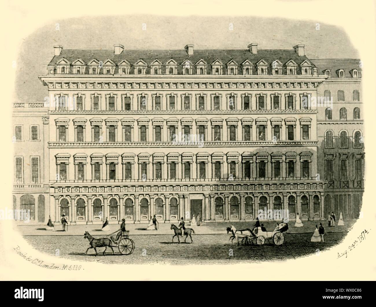 'Washington Hotel, Liverpool', 1874. View of the facade of the Washington Hotel which was later demolished. [Rock &amp; Co, London, 1874] Stock Photo
