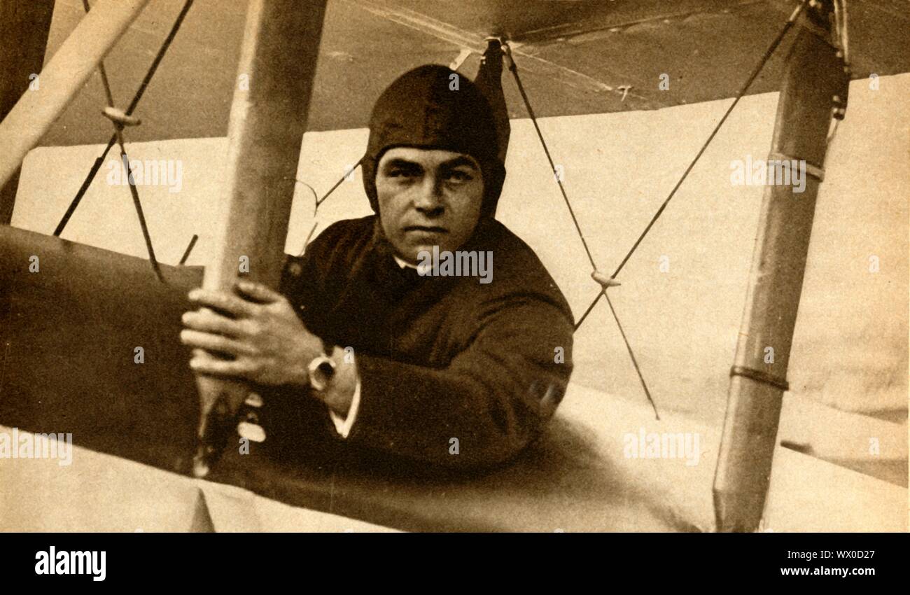 Bert Hinkler, 1928, (1933). Australian pioneer aviator and inventor Hinkler (1892-1933), dubbed 'Australian Lone Eagle', designed and built early aircraft and was the first person to fly solo from England to Australia. He was also the first person to fly solo across the Southern Atlantic Ocean. He died aged 40 after crashing into remote countryside near Florence, Italy during another solo flight record attempt. From &quot;The Pageant of the Century&quot;. [Odhams Press Ltd, 1933] Stock Photo