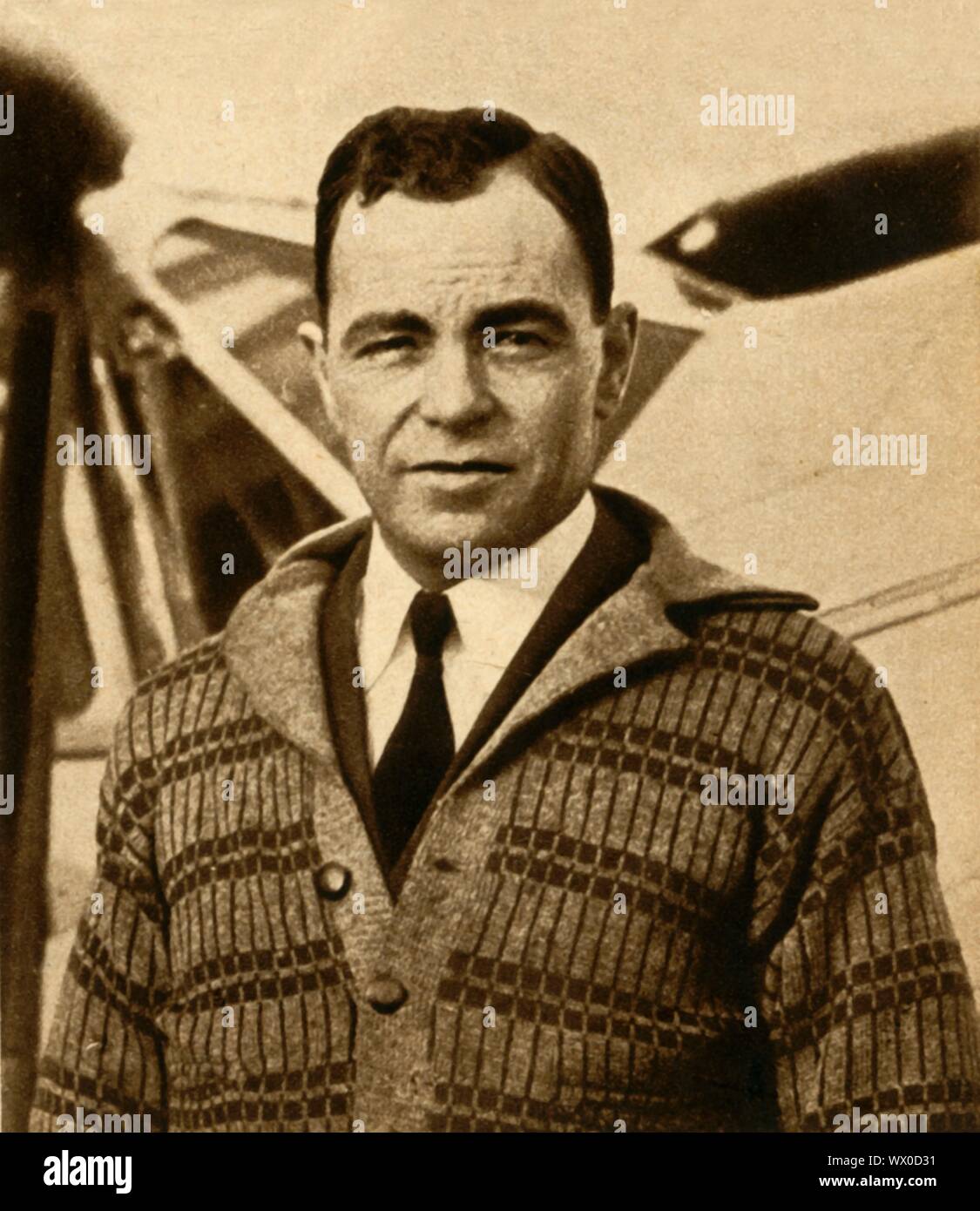 Bert Hinkler, 1933. Portrait of Australian pioneer aviator and inventor Hinkler (1892-1933), 'who in 1928 set up a record of 15 1/2 days for a solo flight to Australia, set out to beat his victor, C.R.W. Scott and the latter's conqueror, J.A. Mollison. After he started - silence. Only after some time of frantic searching was his wrecked machine and body found in the Appennines. So passed one of Britain's typical great men: modest, unassuming, efficient.' Hinkler, dubbed 'Australian Lone Eagle', designed and built early aircraft and was the first person to fly solo from England to Australia. He Stock Photo