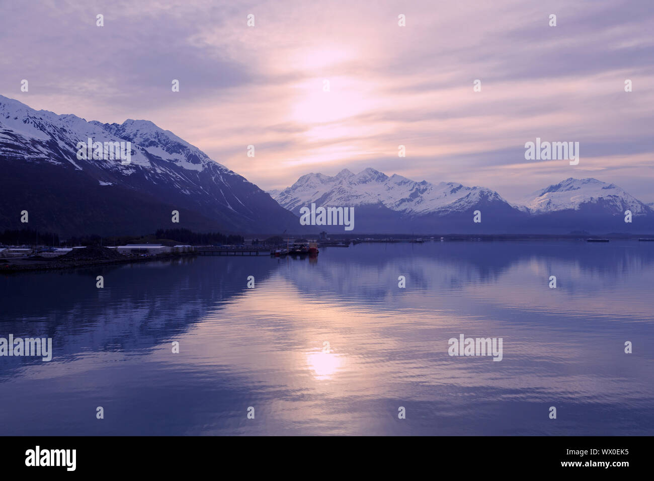 Sunrise, Valdez, Prince William Sound, Alaska, United States of America, North America Stock Photo