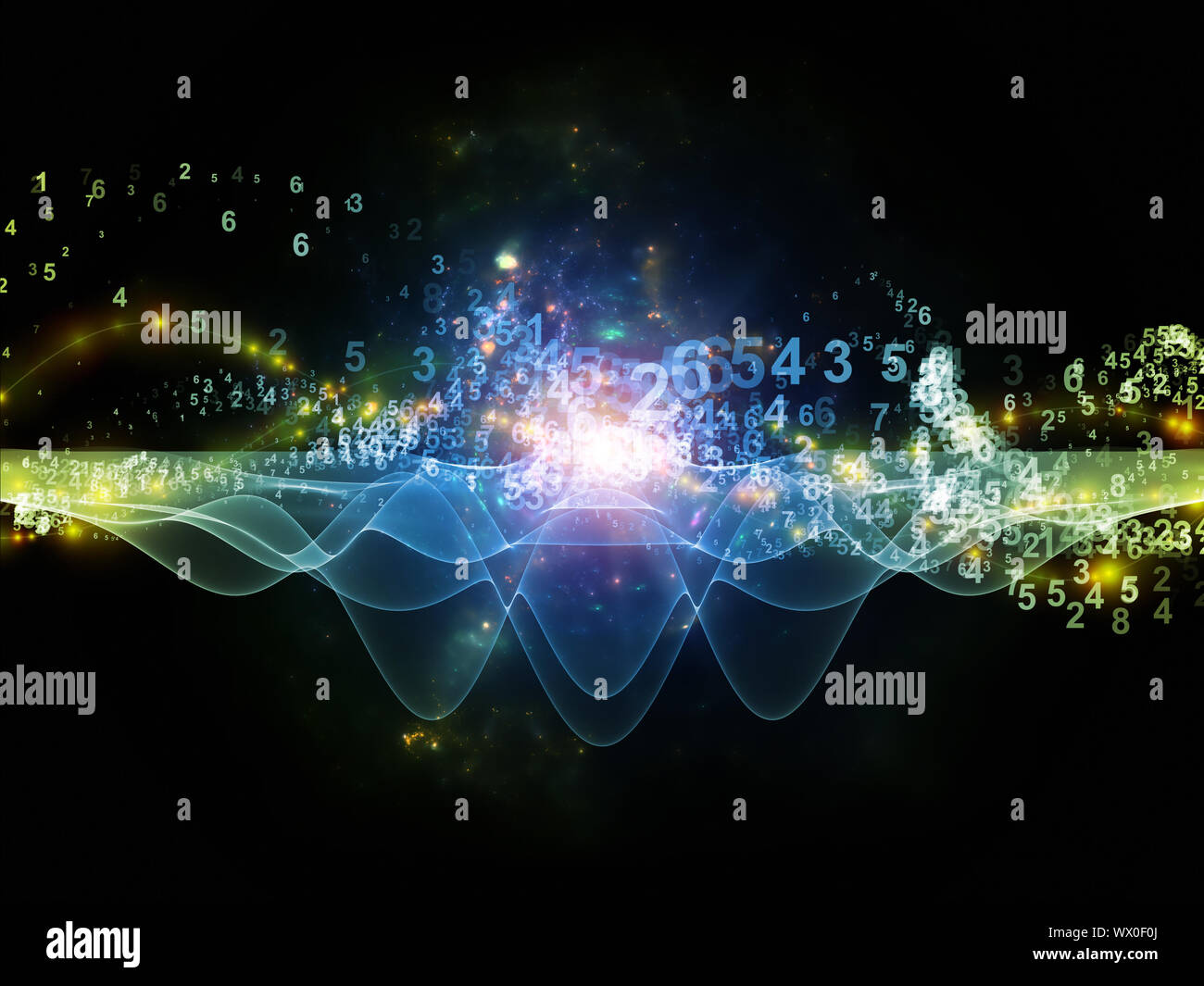Composition of abstract sine waves, numbers and design elements to ...