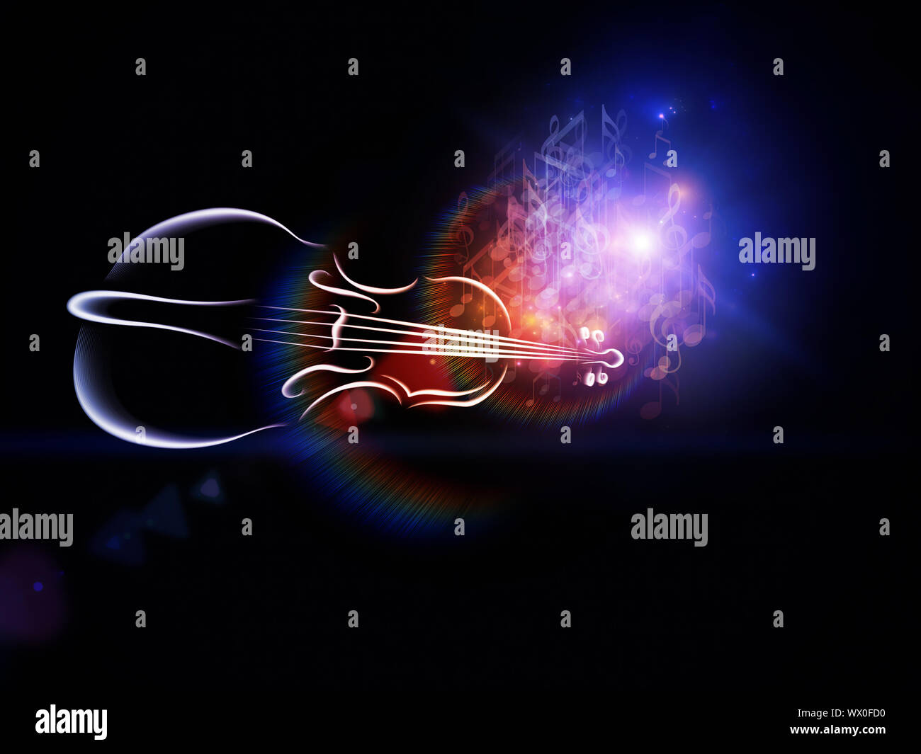 Composition of violin graphic, musical notes and design elements with ...