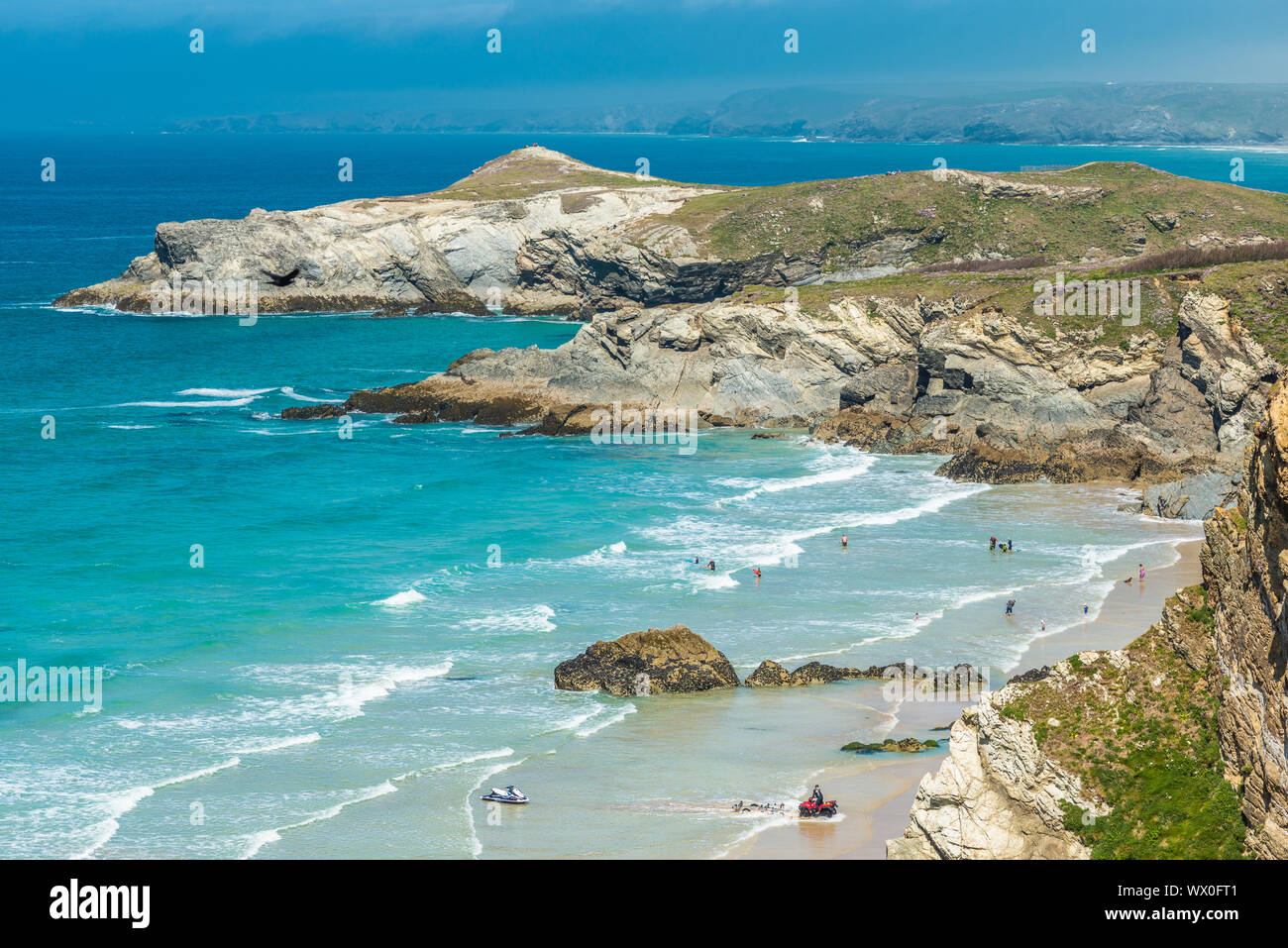 Stunning coastal scenery with Newquay beach in North Cornwall, England, UK. Stock Photo