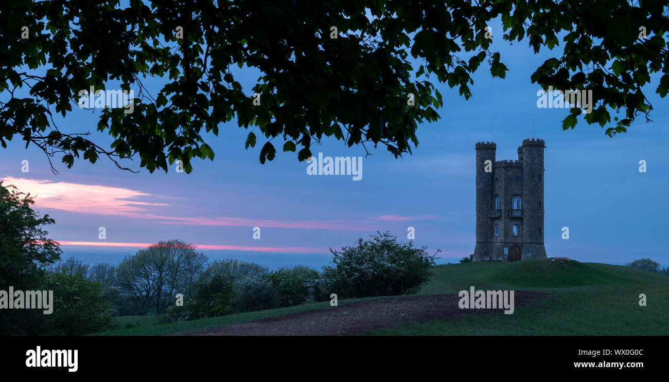 Broadway Tower in the Cotswolds at twilight, Worcestershire, England, United Kingdom, Europe Stock Photo