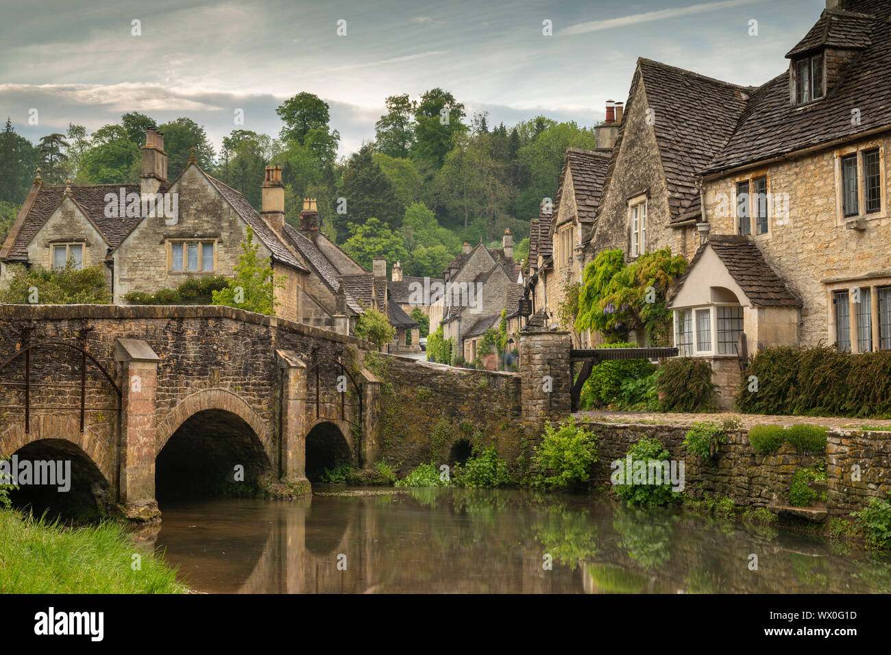 The picturesque Cotswolds village of Castle Combe, Wiltshire, England, United Kingdom, Europe Stock Photo