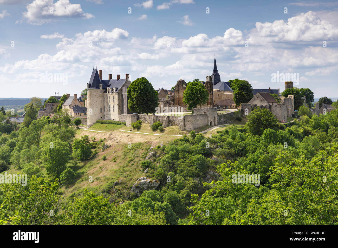 The hilltop village of Saint-Suzanne in the Mayenne area of France, Europe Stock Photo