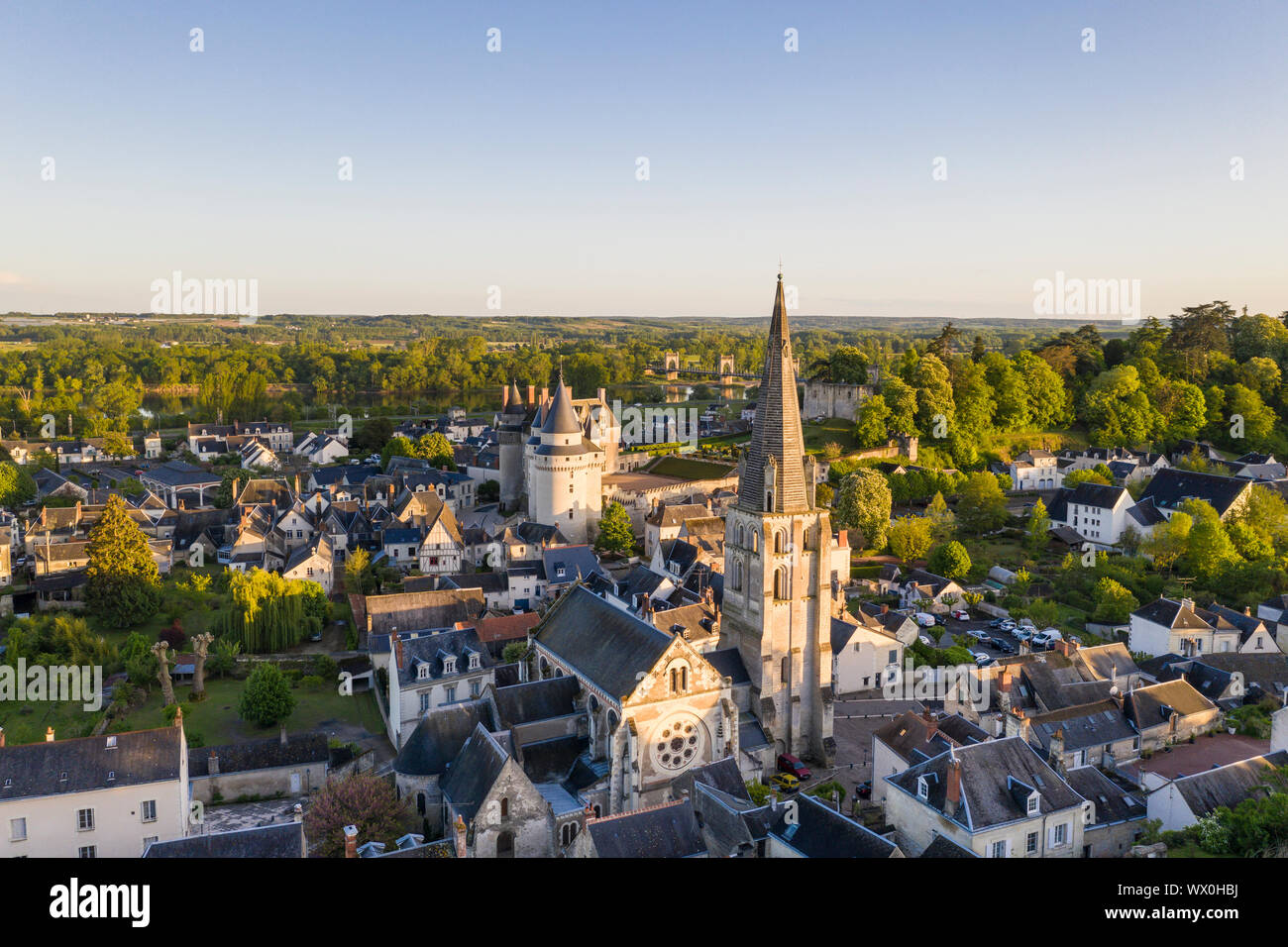 The chateau and town of Langeais in the Loire Valley, Indre et Loire, France, Europe Stock Photo