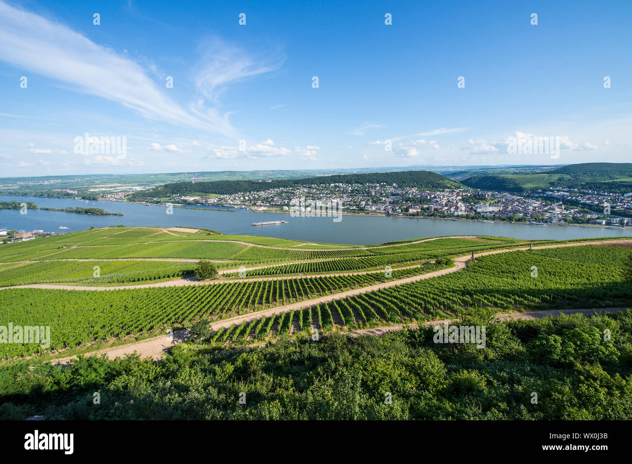 View over the River Rhine from the Niederwalddenkmal monument, UNESCO World Heritage Site, Middle Rhine valley, Germany, Europe Stock Photo