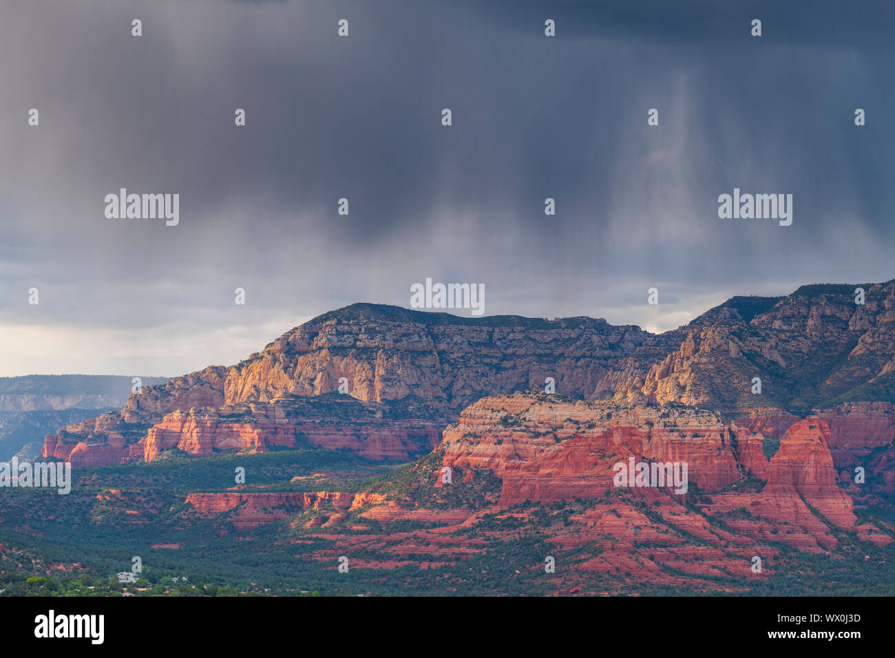 Moody sky over Sedona from Airport Mesa, Sedona, Arizona, United States of America, North America Stock Photo