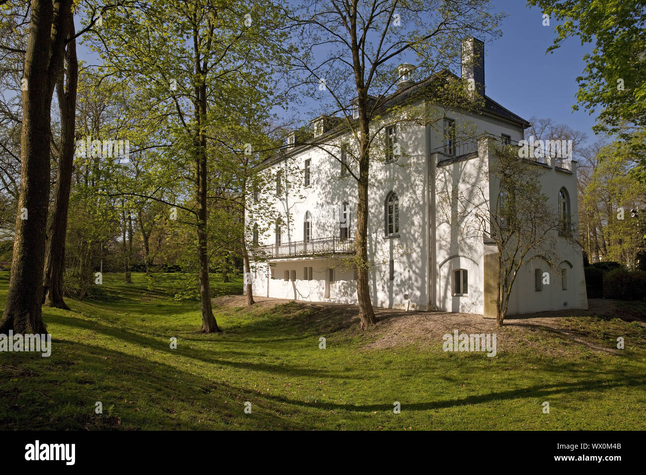 Neuenhofen House in spring, Krefeld, Lower Rhine, North Rhine-Westphalia, Germany, Europe Stock Photo