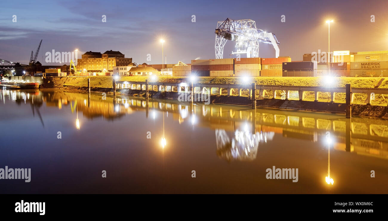 Rhine port in the evening, Krefeld, Lower Rhine, North Rhine-Westphalia, Germany, Europe Stock Photo
