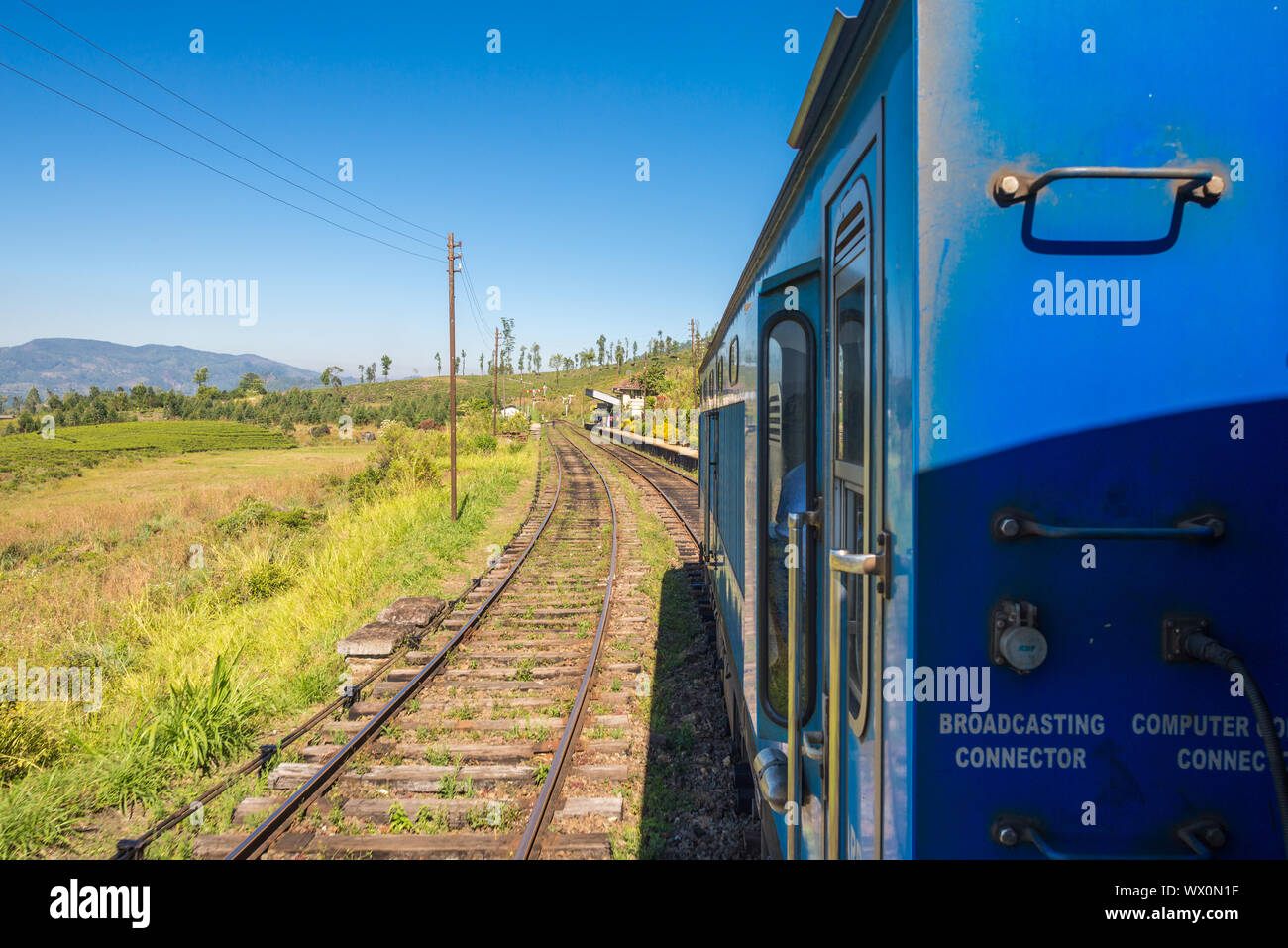 The famous Sri Lankan railway is going through the highlands and mountains Stock Photo