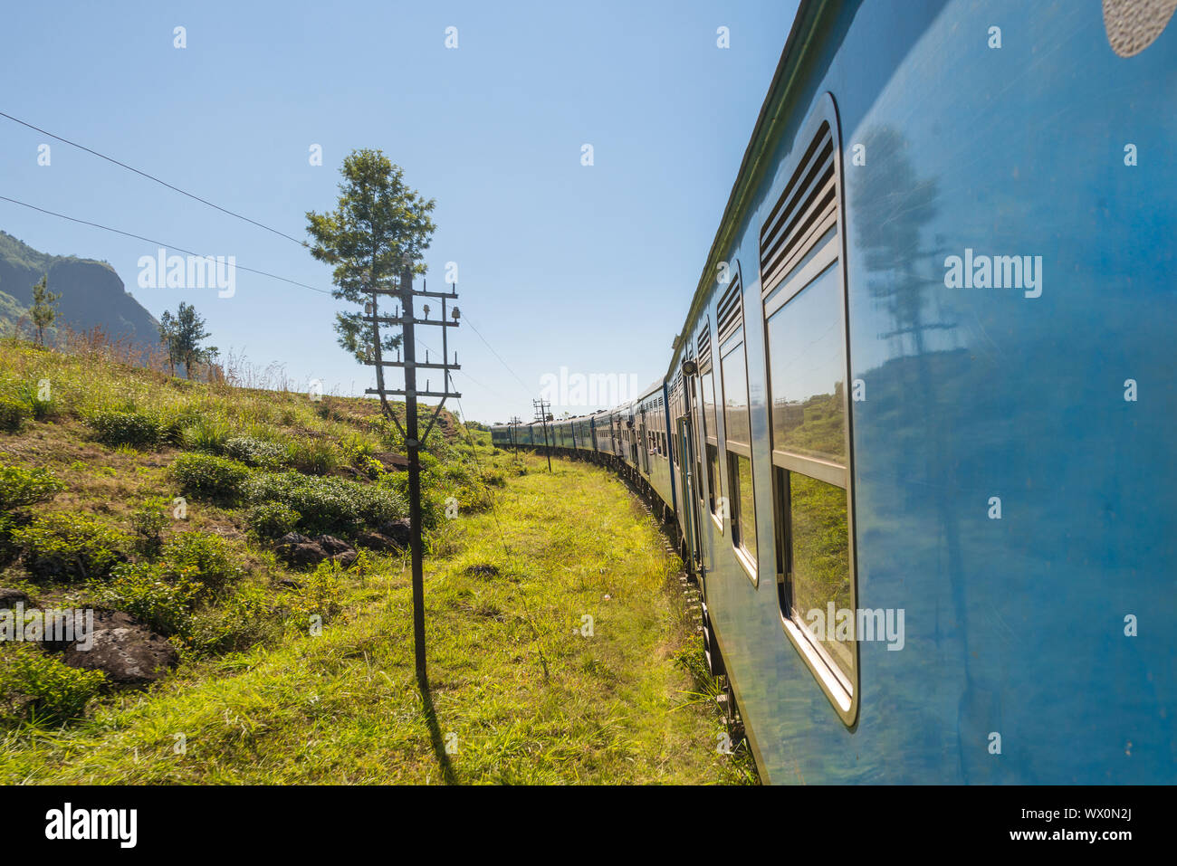 The famous Sri Lankan railway is going through the highlands and mountains Stock Photo